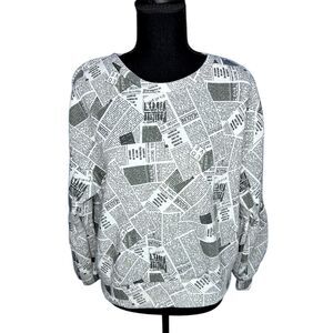 Jolie & Joy Womens - L Black White Newspaper Print Crewneck Sweatshirt Novelty